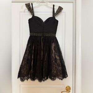 Sherri Hill Black Lace Dress with Beaded Details built in bra multi layer skirt